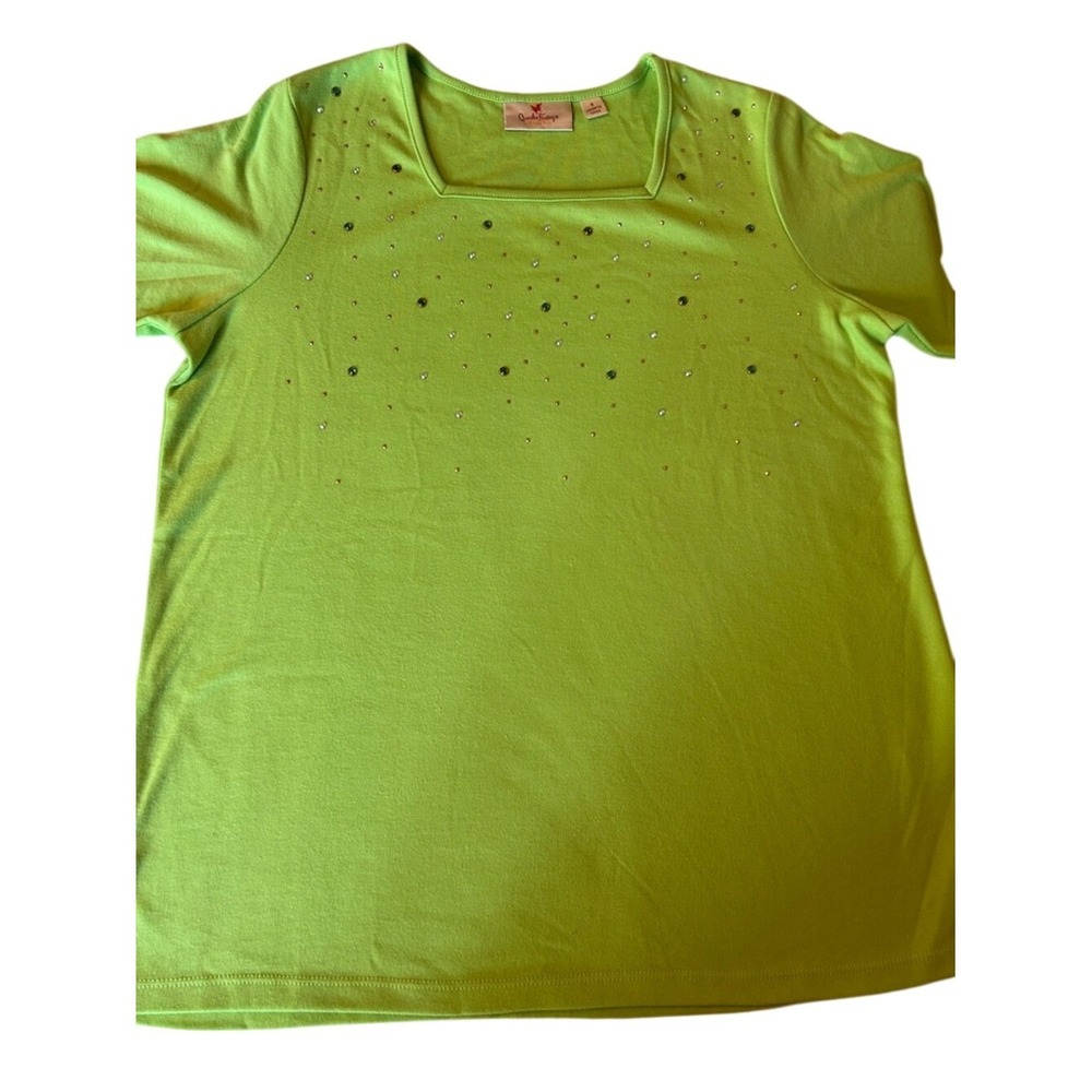 NWOT Quacker Factory Lime‎ Green Short Sleeve Top with Rhinestones Size Small - Picture 4 of 5